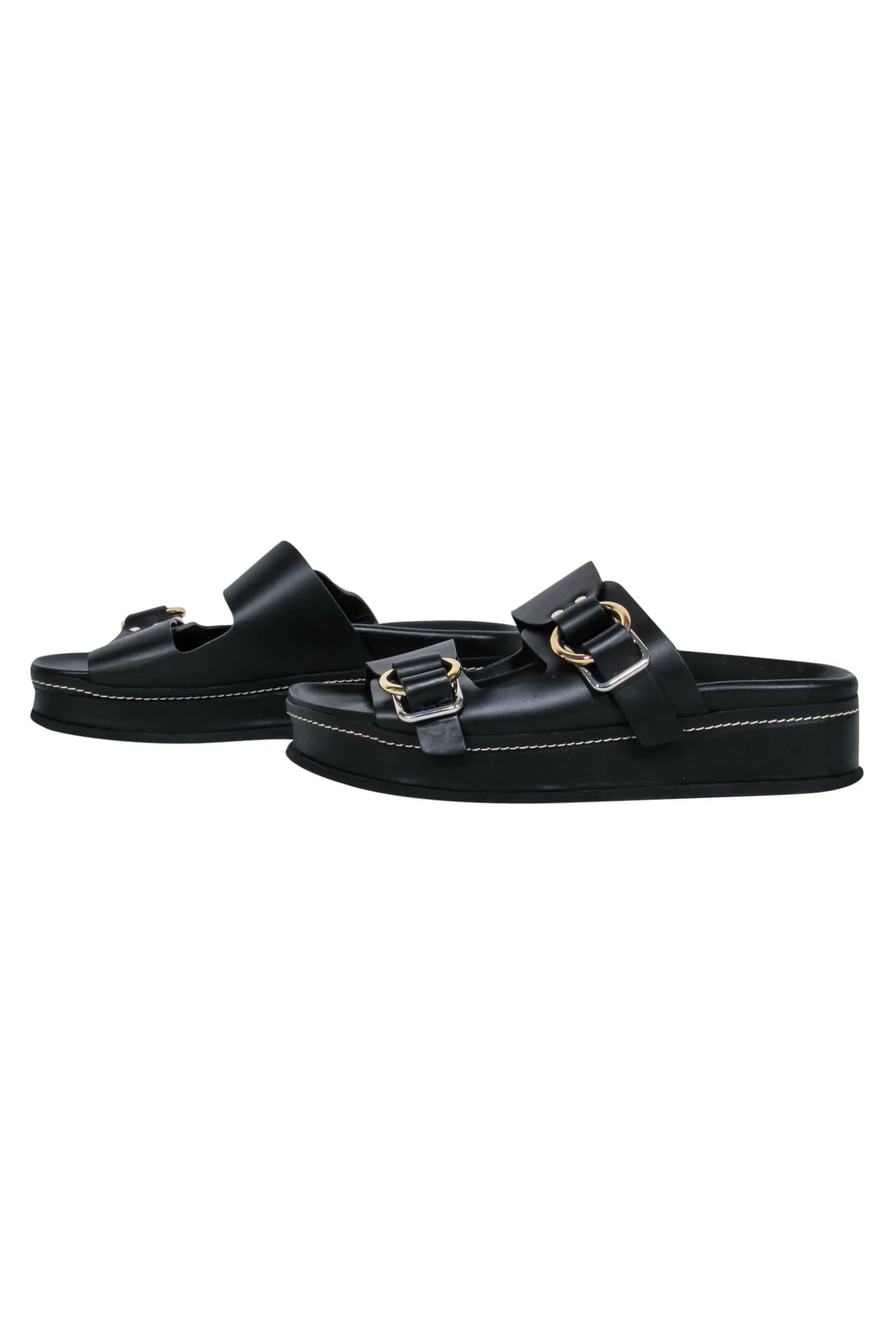 3.1 Phillip Lim - Black Leather Buckle Detail Slide Sandals Sz 11