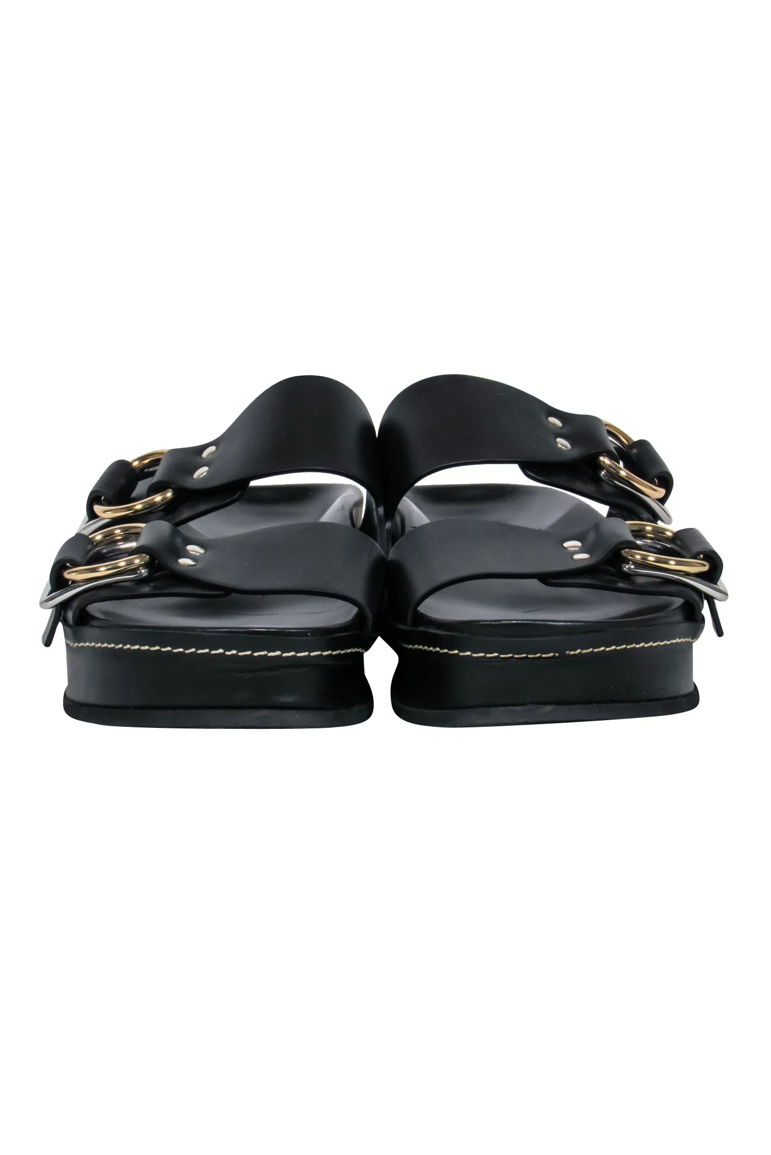 3.1 Phillip Lim - Black Leather Buckle Detail Slide Sandals Sz 11