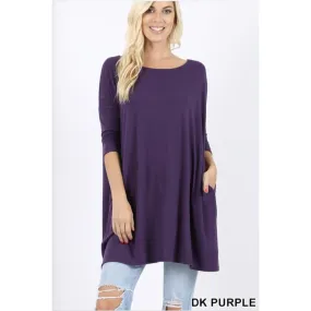 3/4 Sleeve Drop Shoulder Boxy Top with Pockets