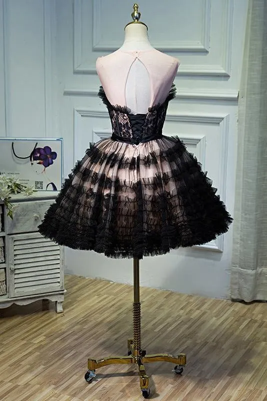 A Line Sheer Neck Tulle Homecoming with Bowknot Pretty Short Formal Dress