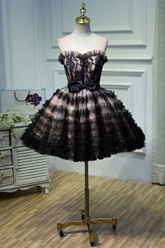 A Line Sheer Neck Tulle Homecoming with Bowknot Pretty Short Formal Dress