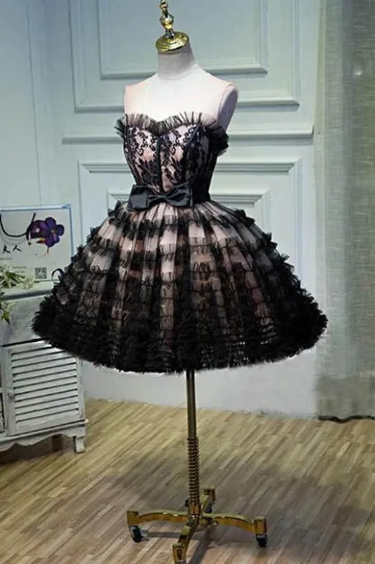 A Line Sheer Neck Tulle Homecoming with Bowknot Pretty Short Formal Dress