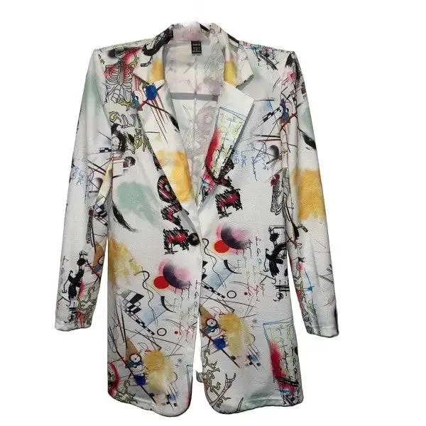 Abstract Art Print Long Sleeves Lapel Suit Blazer