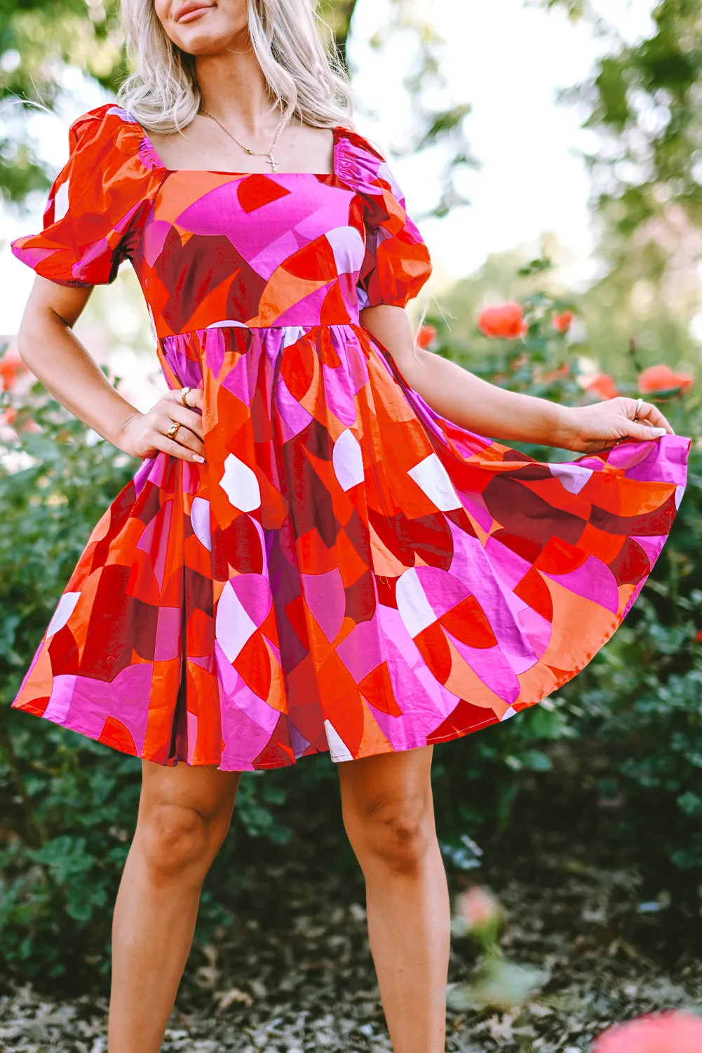 Abstract Puff Sleeve Dress