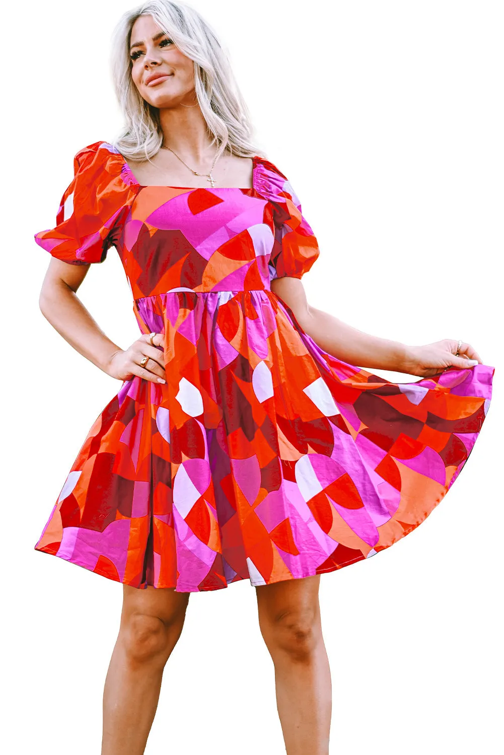 Abstract Puff Sleeve Dress