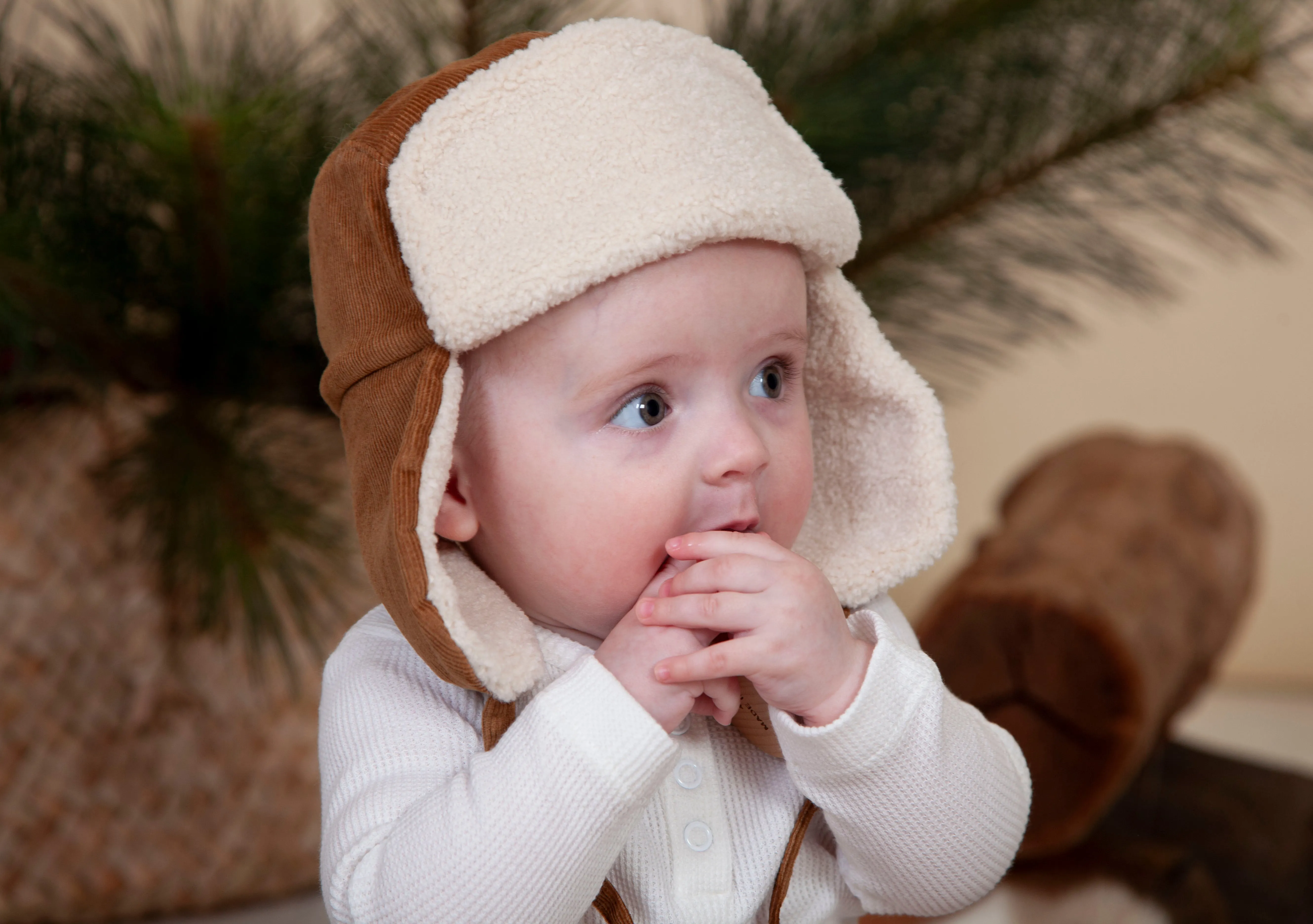 Acorn Aviator Cord Beanie - Chestnut