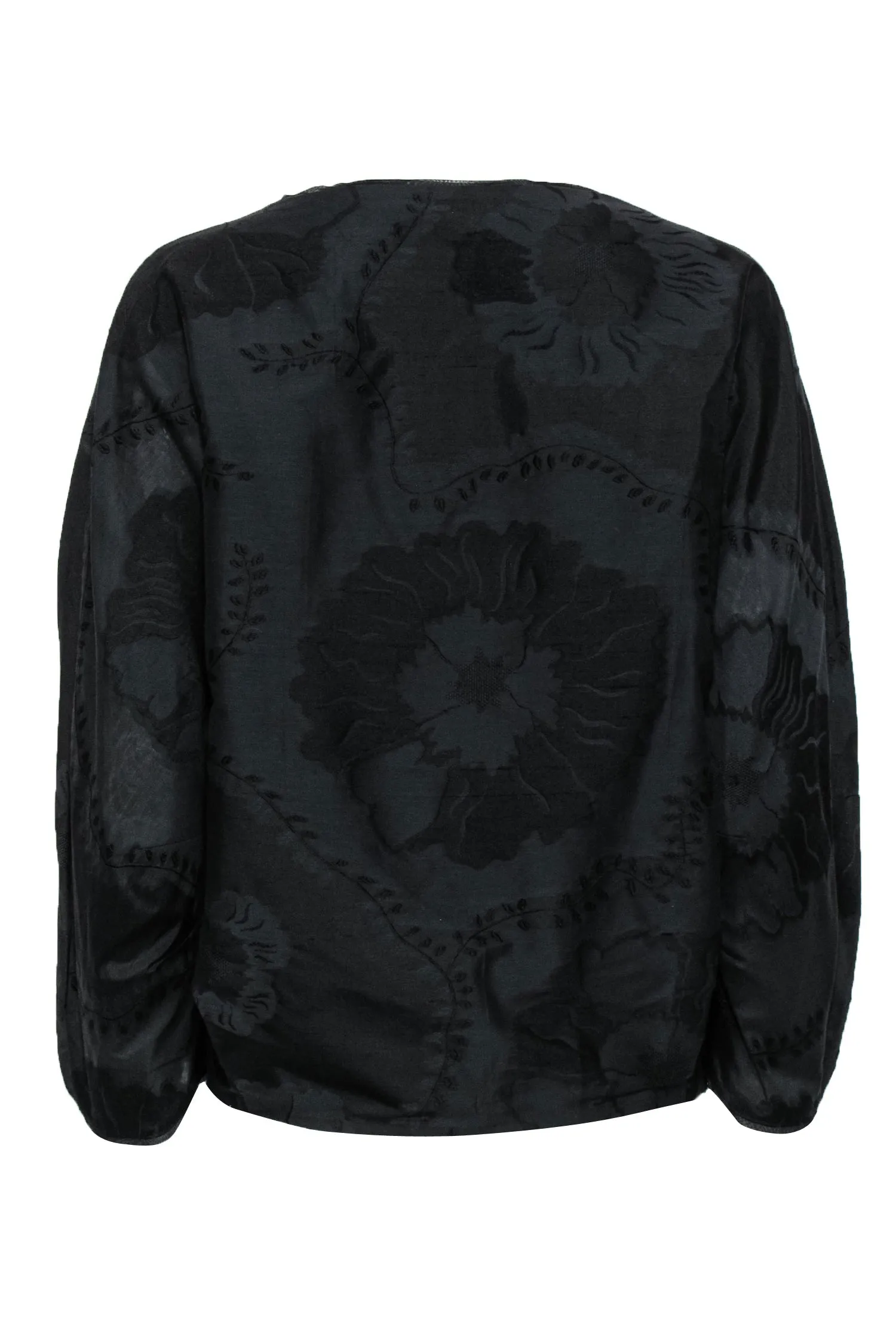 Adam Lippes - Black Floral Embroidered Long Sleeve Blouse Sz L