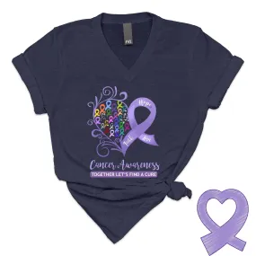 All Cancer Awareness Heart (Heather Navy) V-Neck T-Shirt (Size Medium) (Quick Ship)