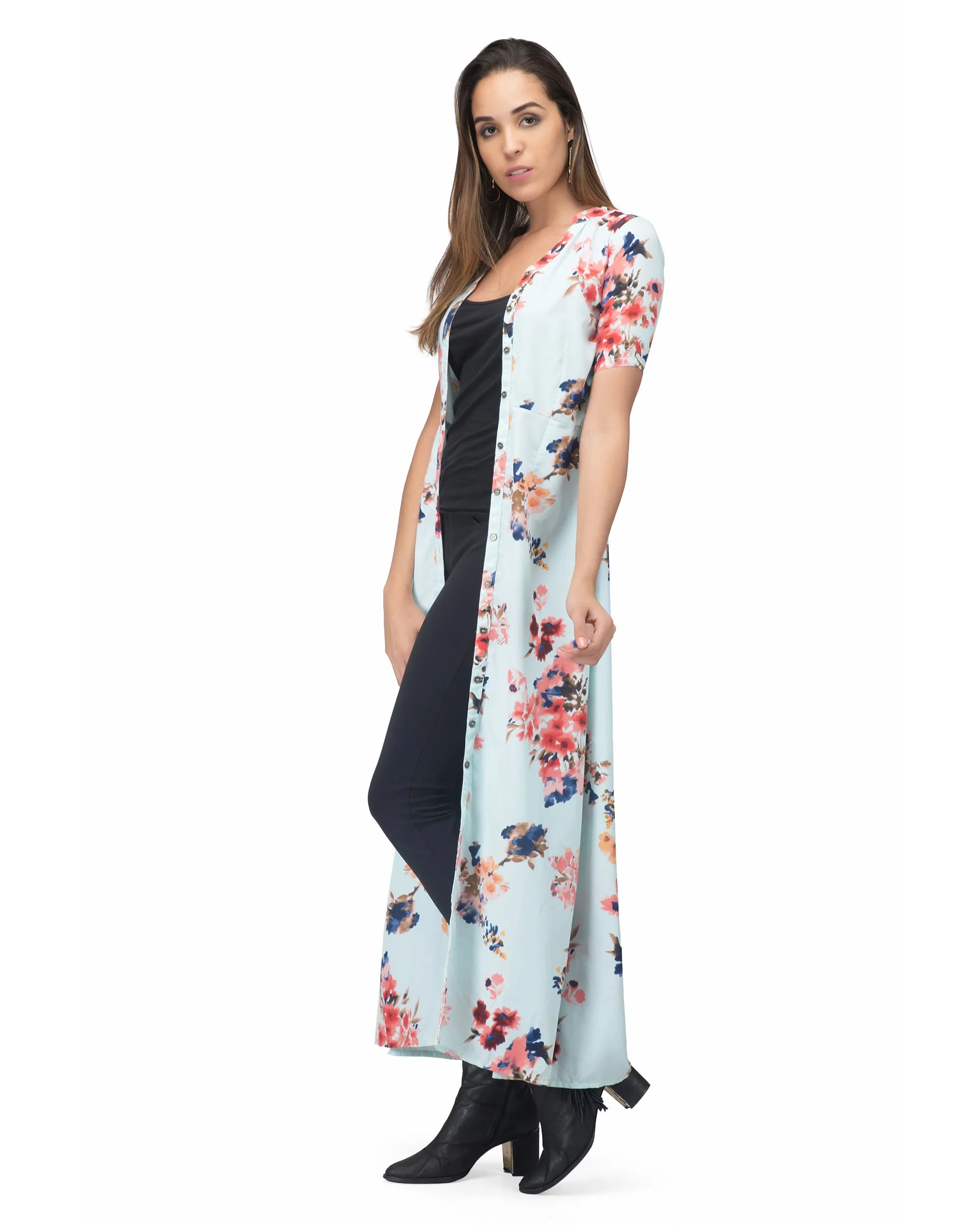 Aqua Floral Aline Maxi Dress