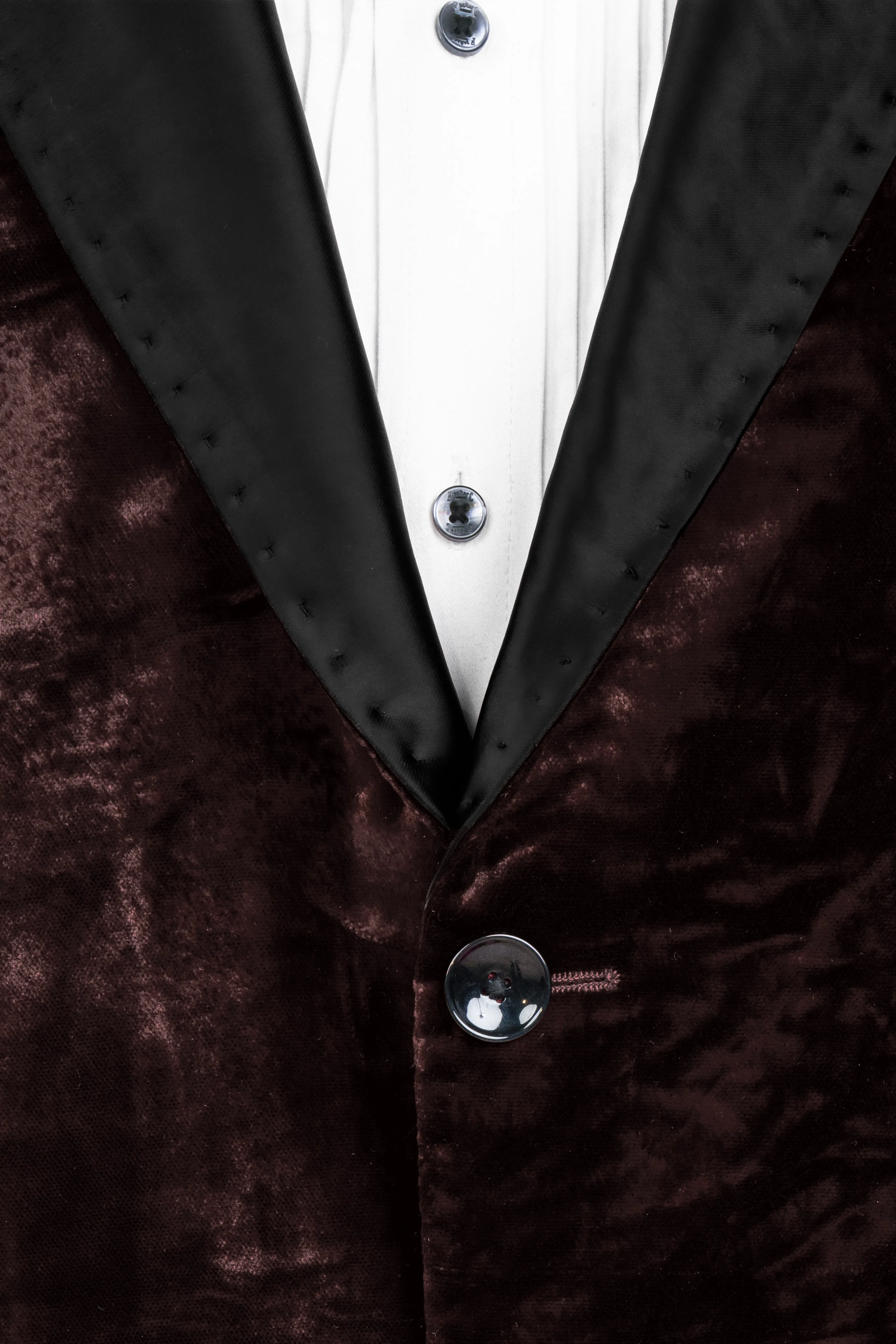 Asphalt Brown Crushed Velvet Peak Collar Tuxedo Blazer