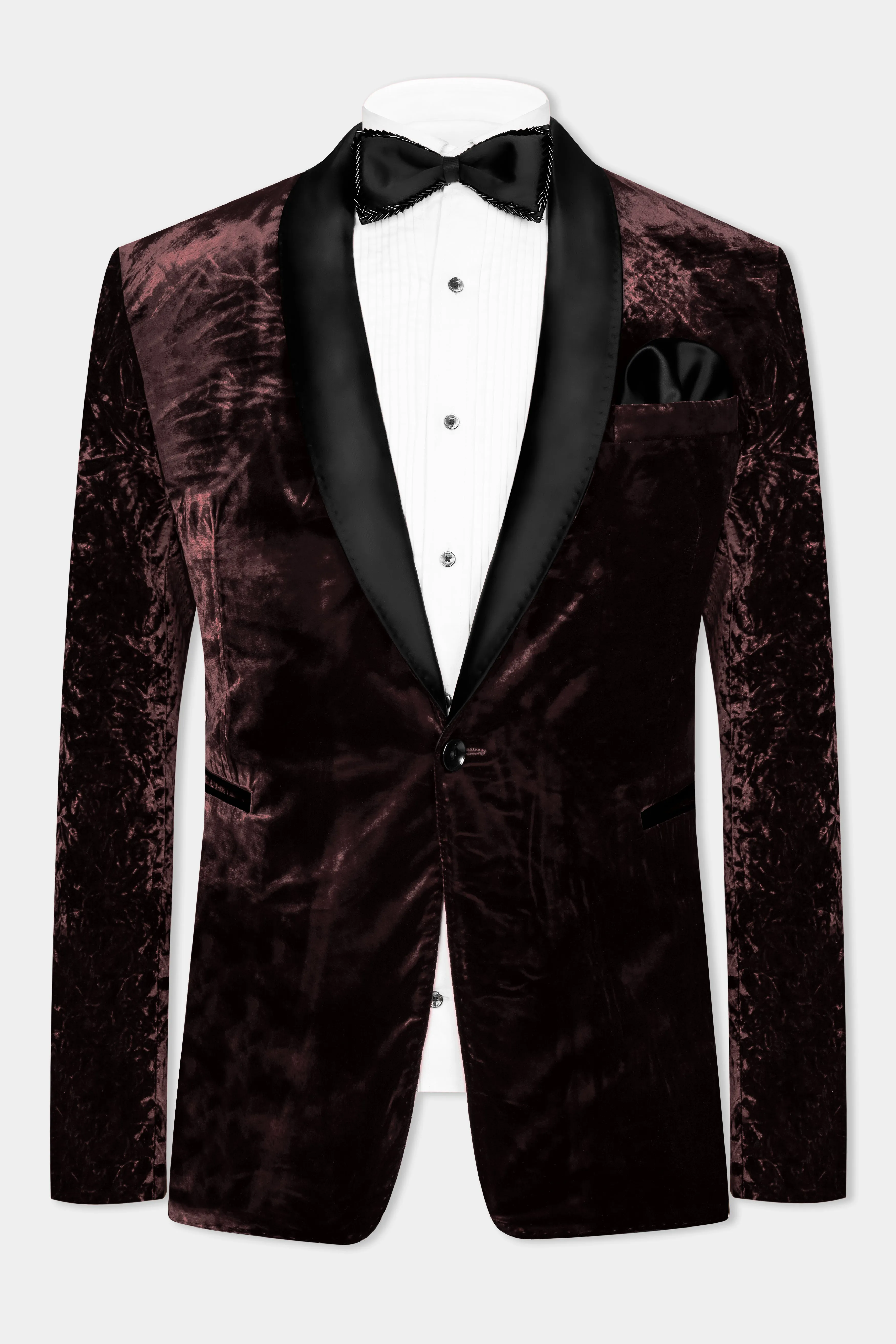 Asphalt Brown Crushed Velvet Tuxedo Blazer