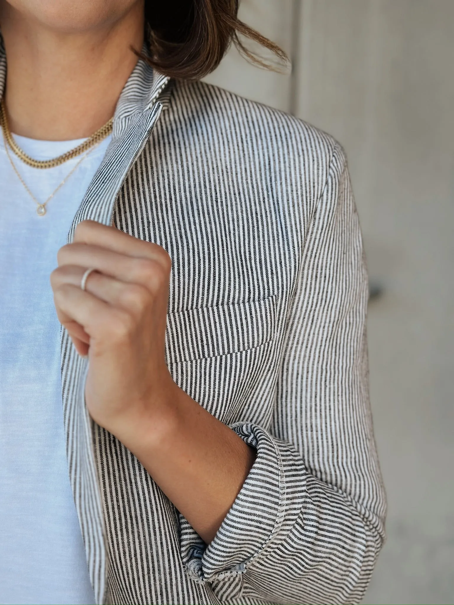 Audrey Linen Blazer | Black & White