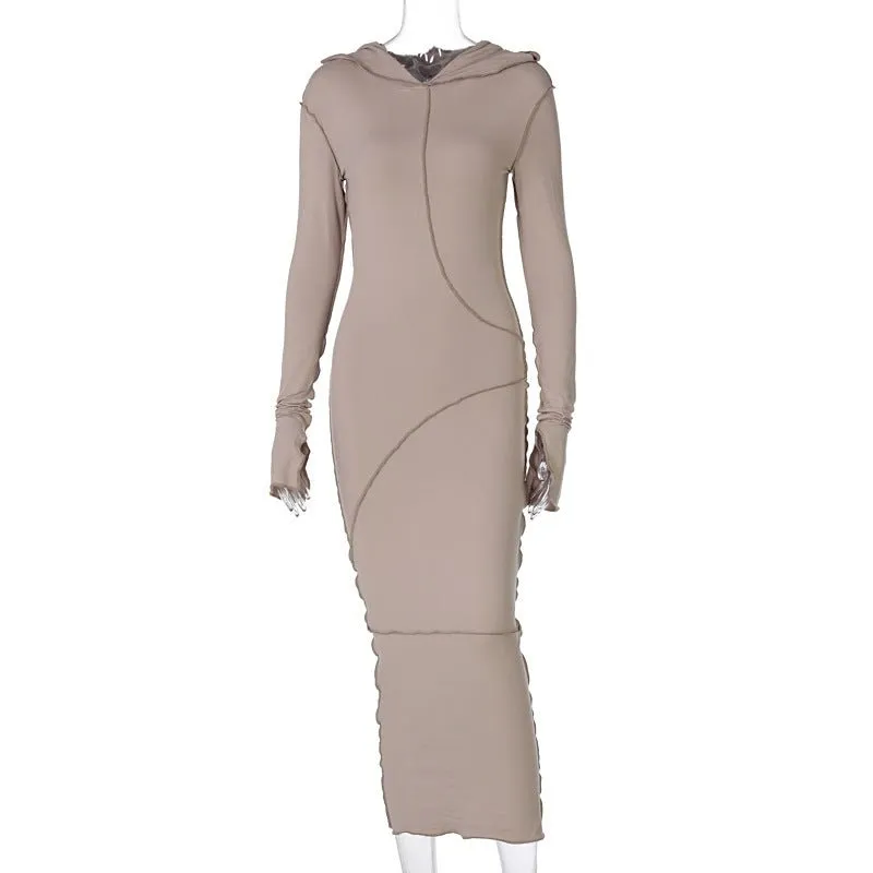 Autumn Winter Arrival Reverse Car Side Hooded Long-sleeved T-shirt Dress