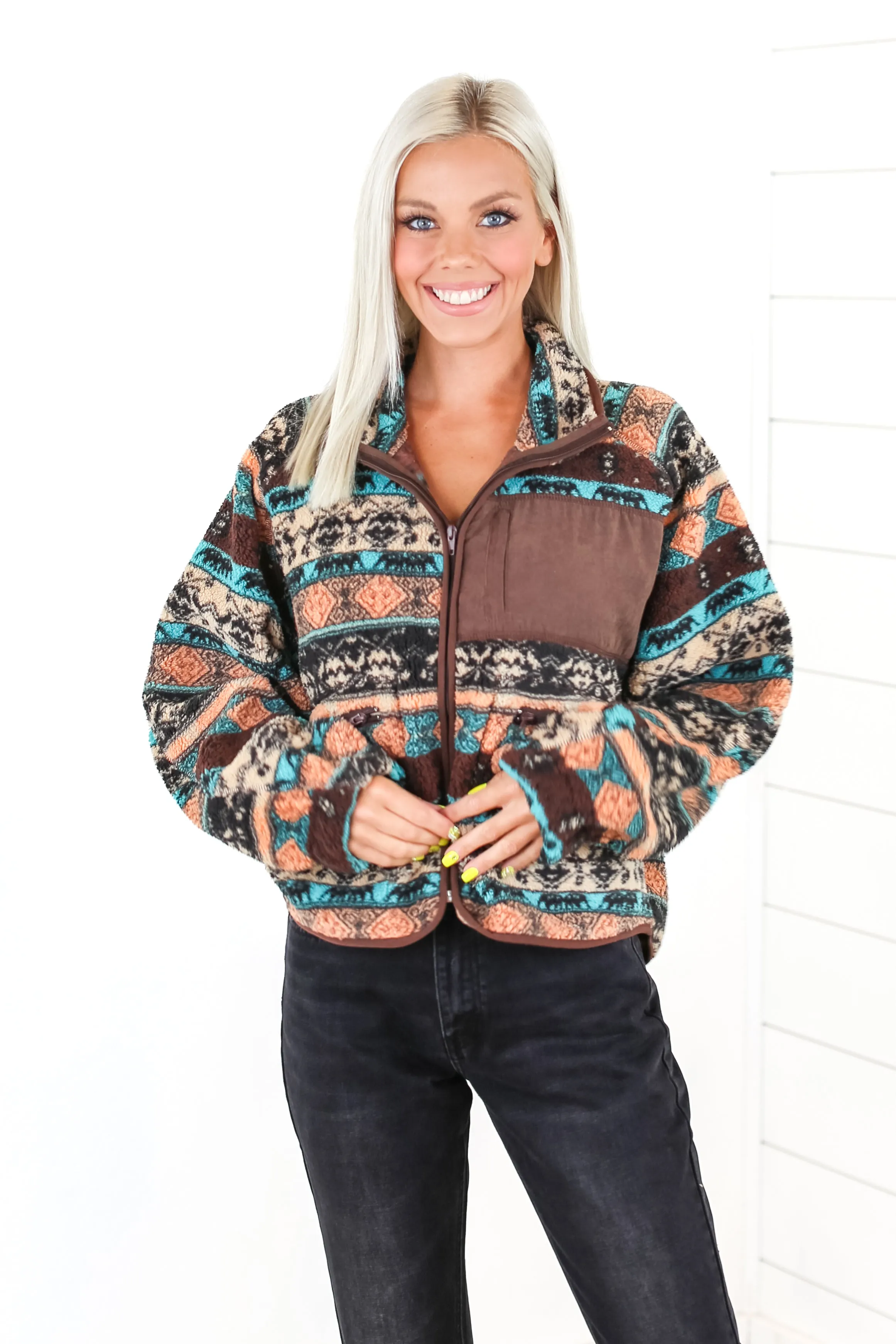 Aztec Sherpa Jacket - 2 Colors