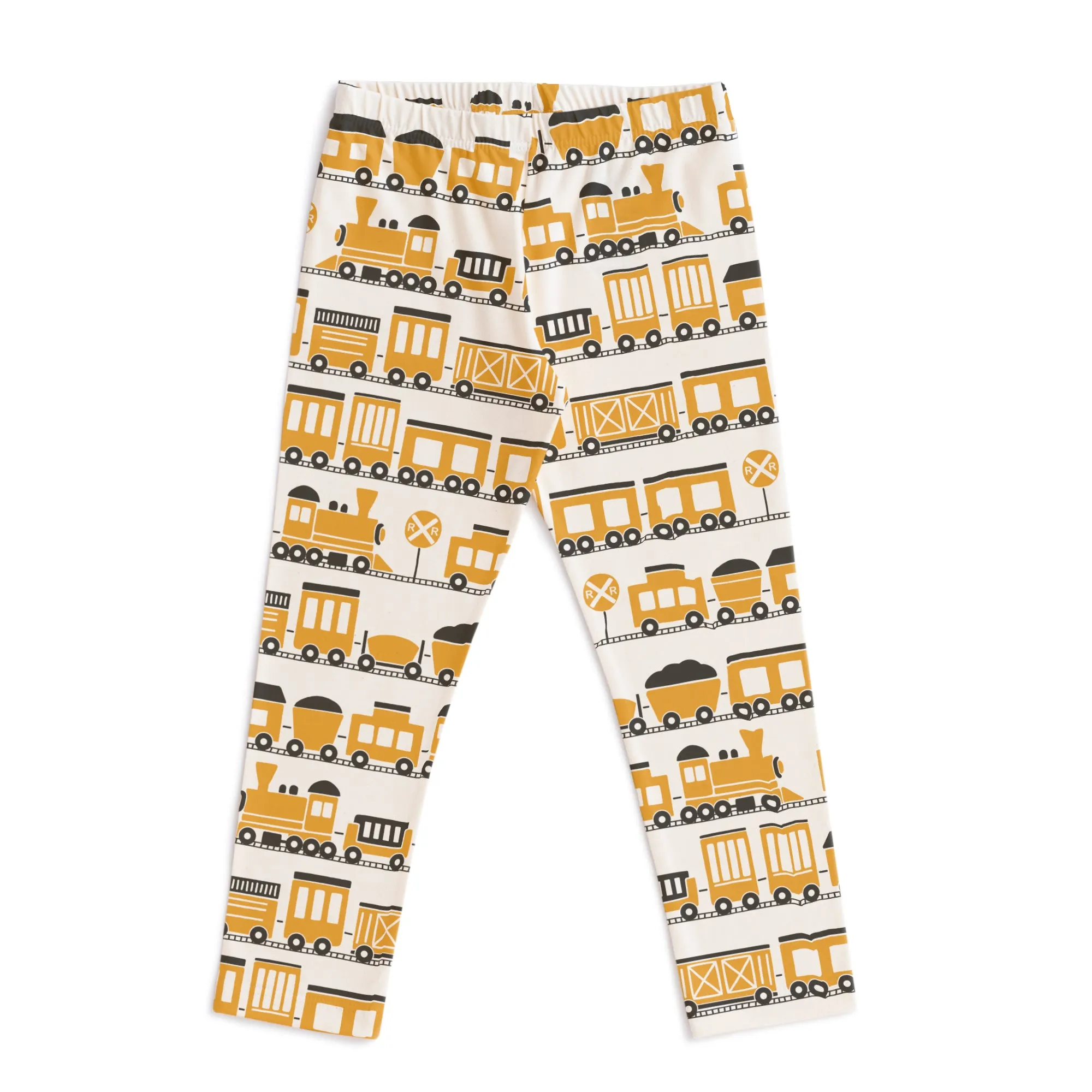 Baby Leggings - Trains Ochre