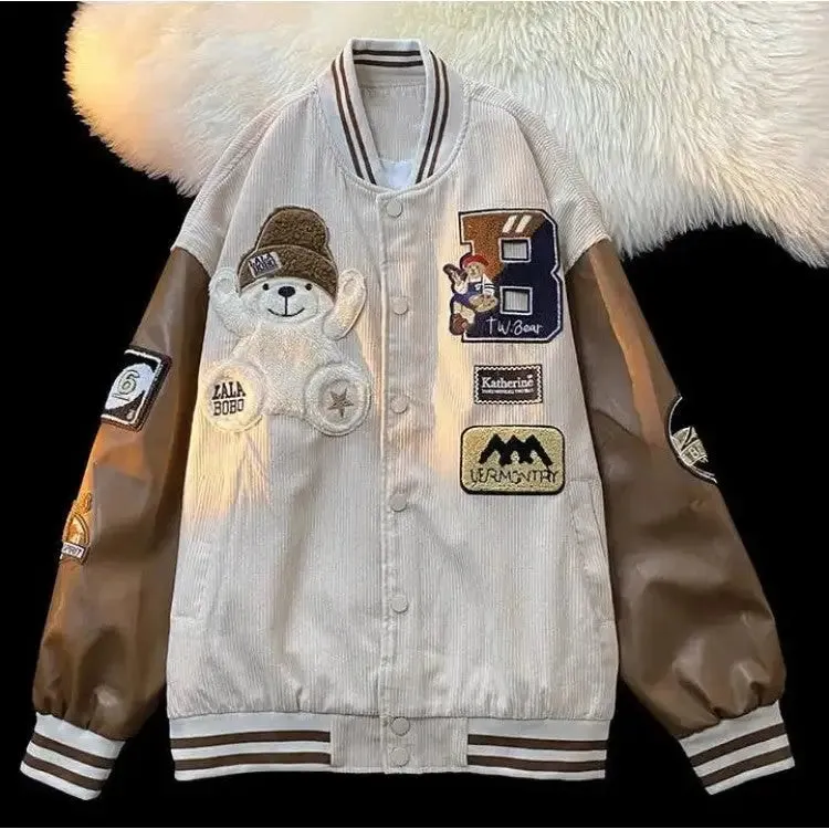 Bear Embroidered Baseball Jacket