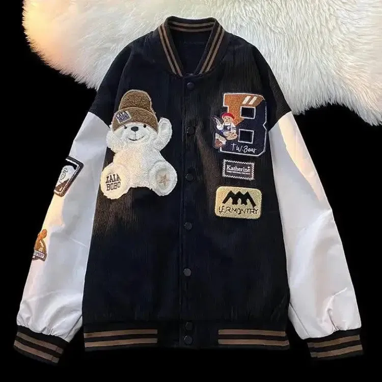 Bear Embroidered Baseball Jacket