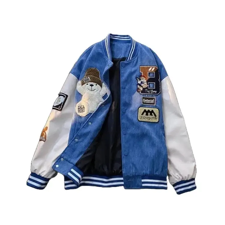 Bear Embroidered Baseball Jacket