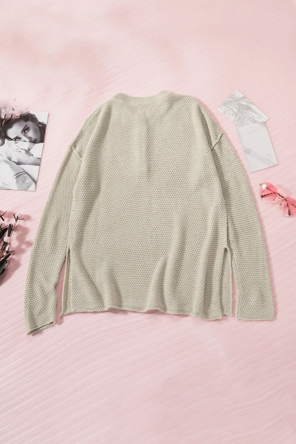 Beige Drop Shoulder Casual Pullover Sweater