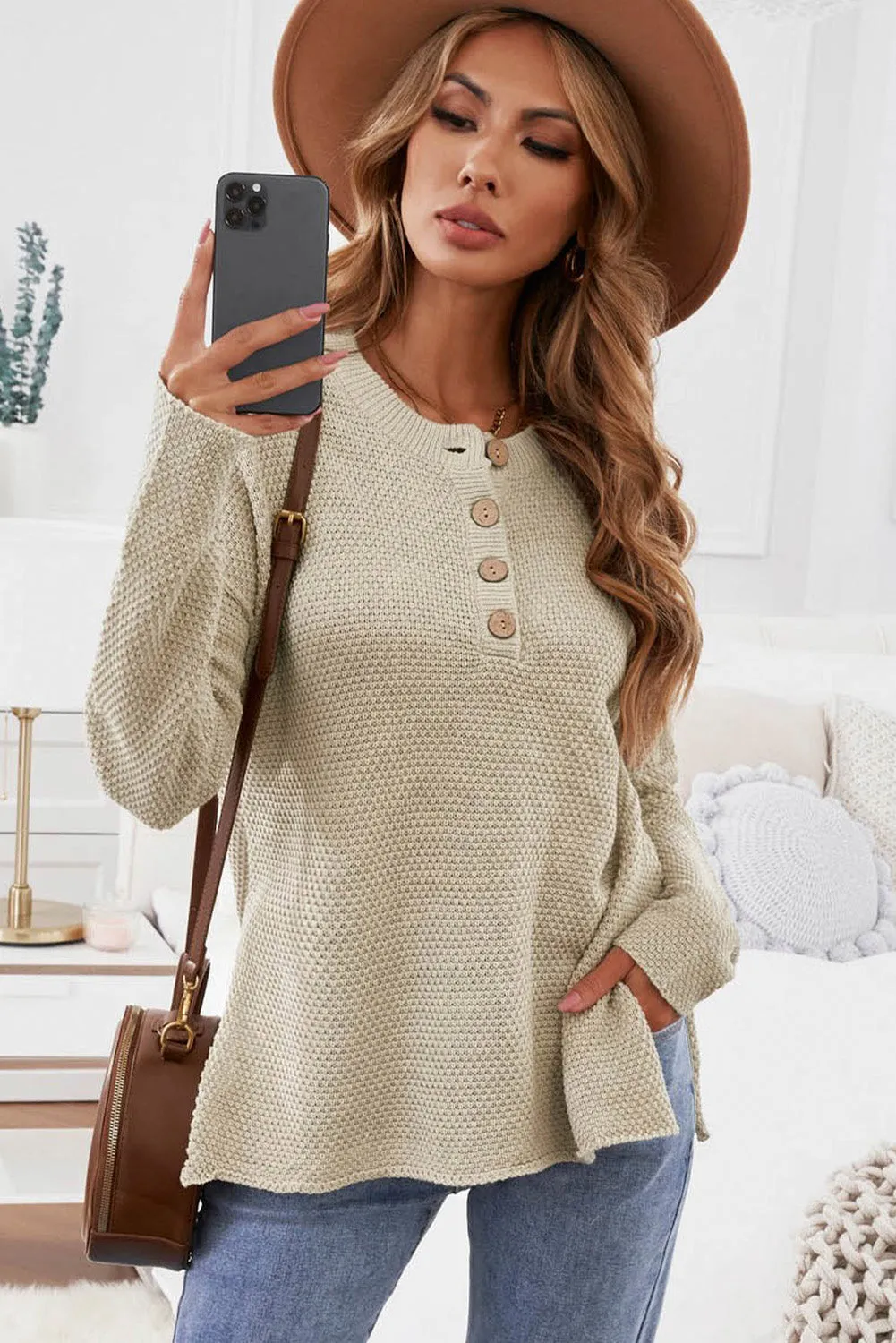 Beige Drop Shoulder Casual Pullover Sweater