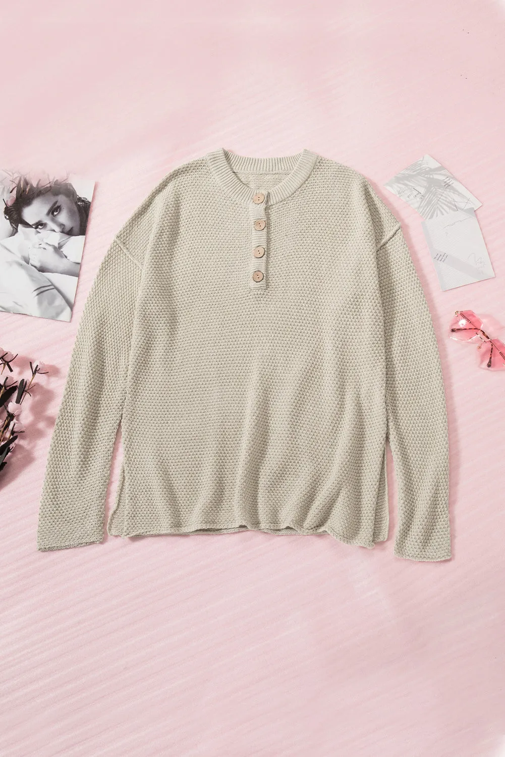 Beige Drop Shoulder Casual Pullover Sweater