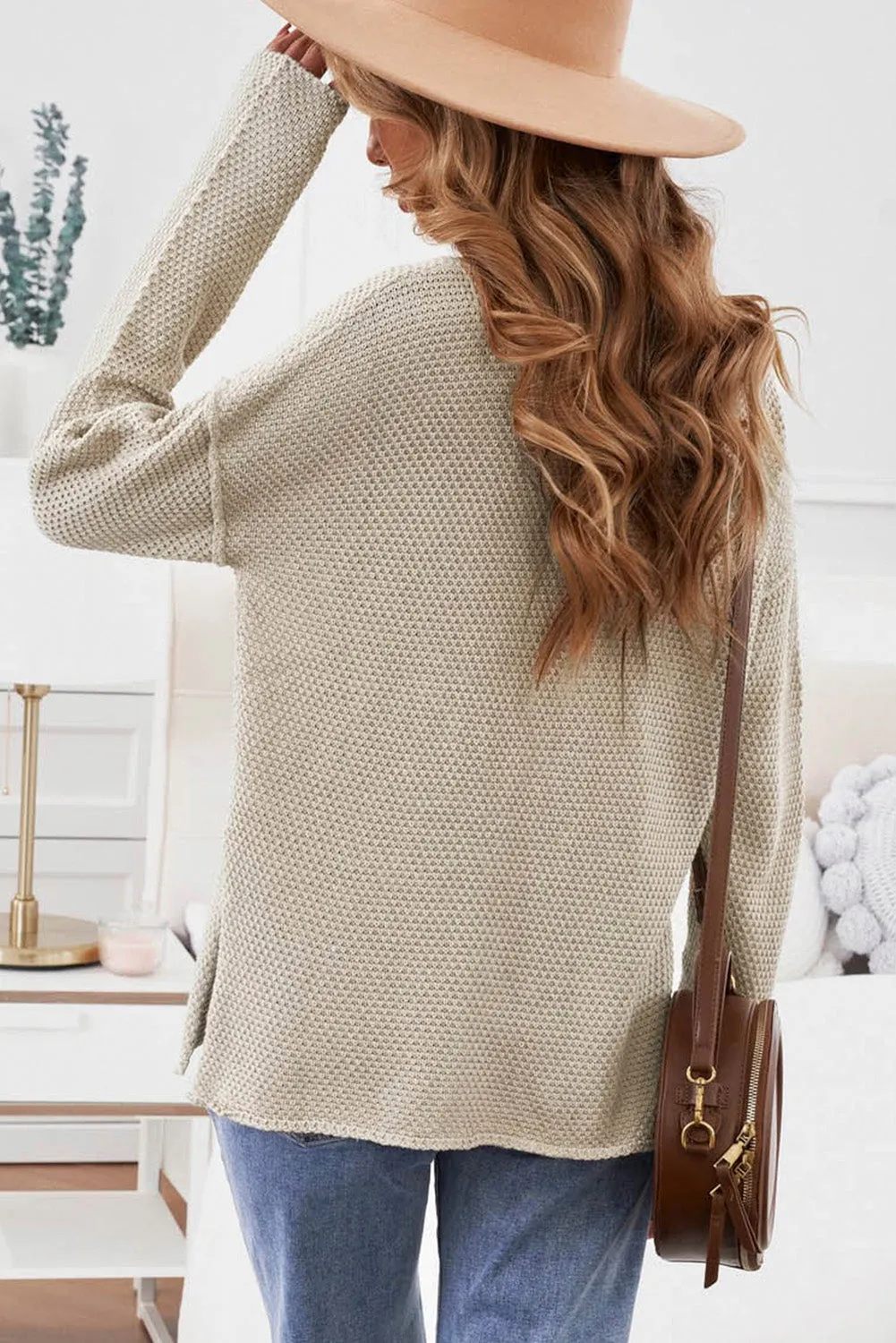 Beige Drop Shoulder Casual Pullover Sweater