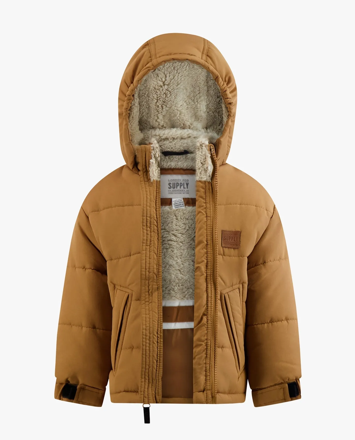 BIG BOYS ZIP-FRONT HOODED SHERPA LINED PUFFER