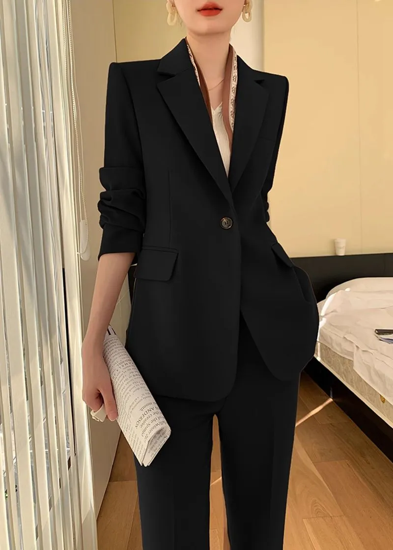 Black Single Breasted Blazer Pants Suit Two-Piece Set