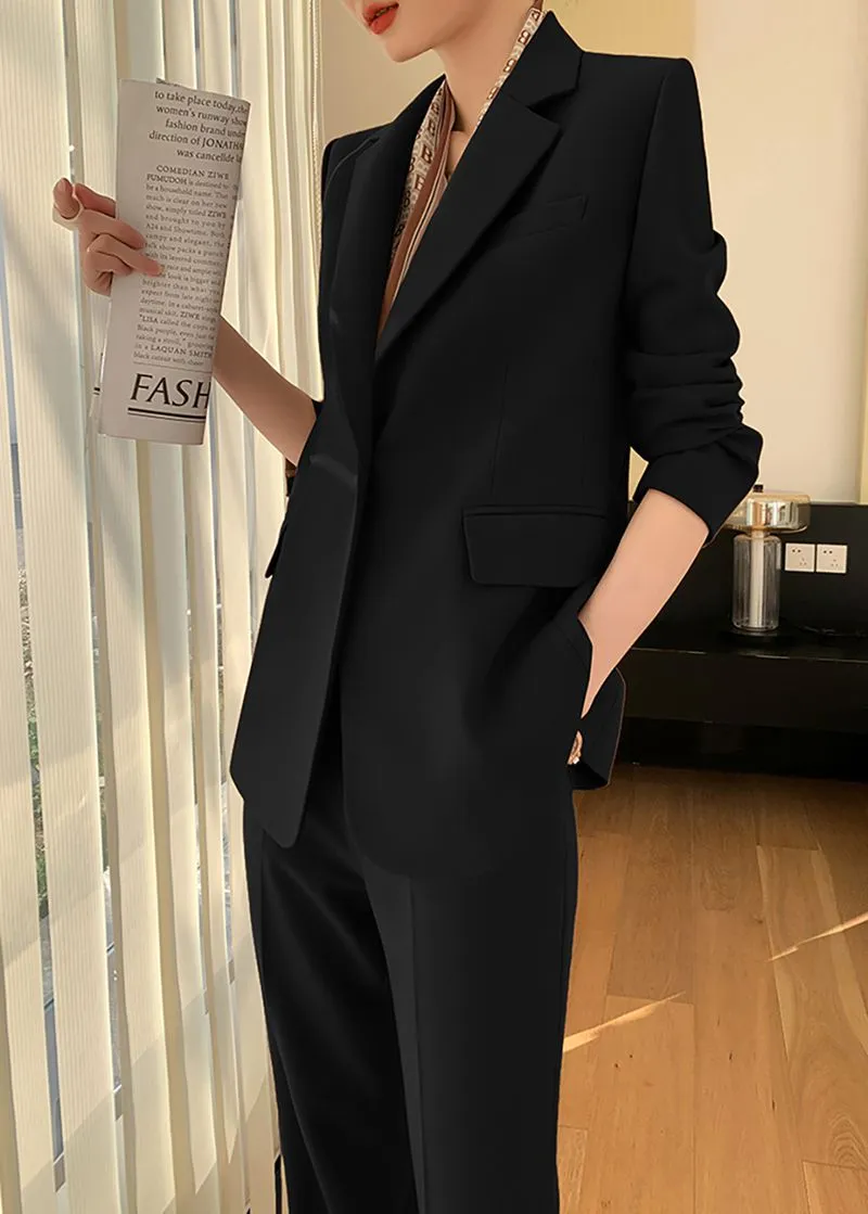 Black Single Breasted Blazer Pants Suit Two-Piece Set