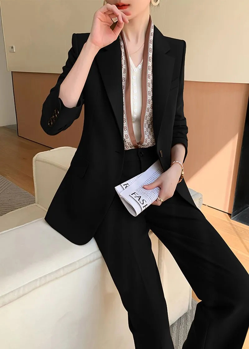 Black Single Breasted Blazer Pants Suit Two-Piece Set