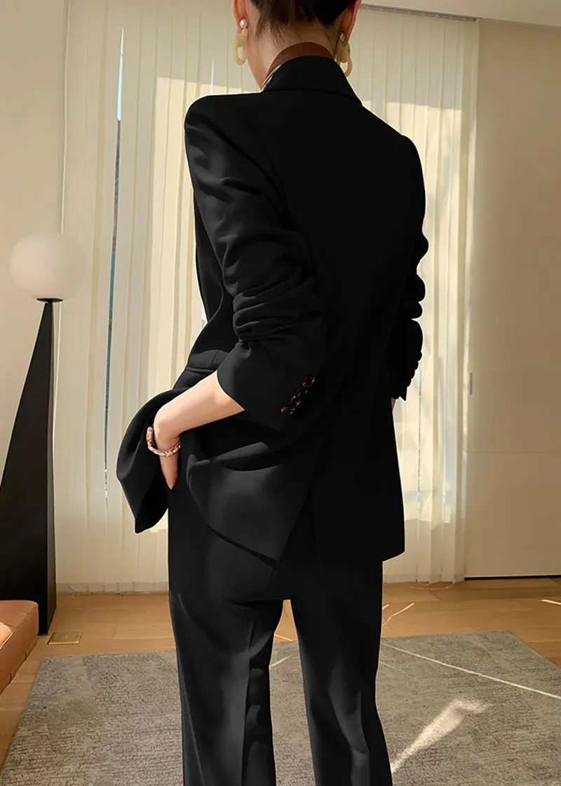 Black Single Breasted Blazer Pants Suit Two-Piece Set