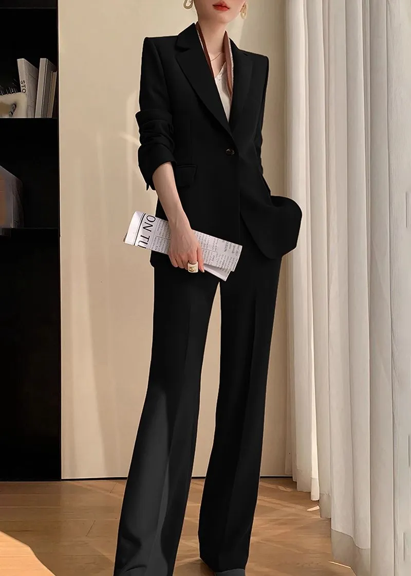 Black Single Breasted Blazer Pants Suit Two-Piece Set