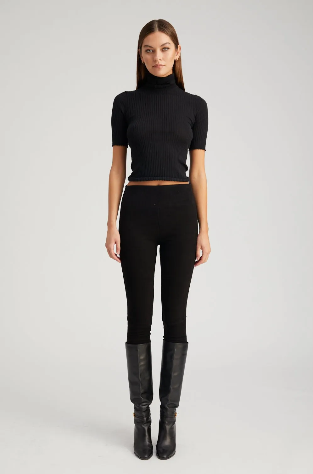 Black Suede Crop Leggings