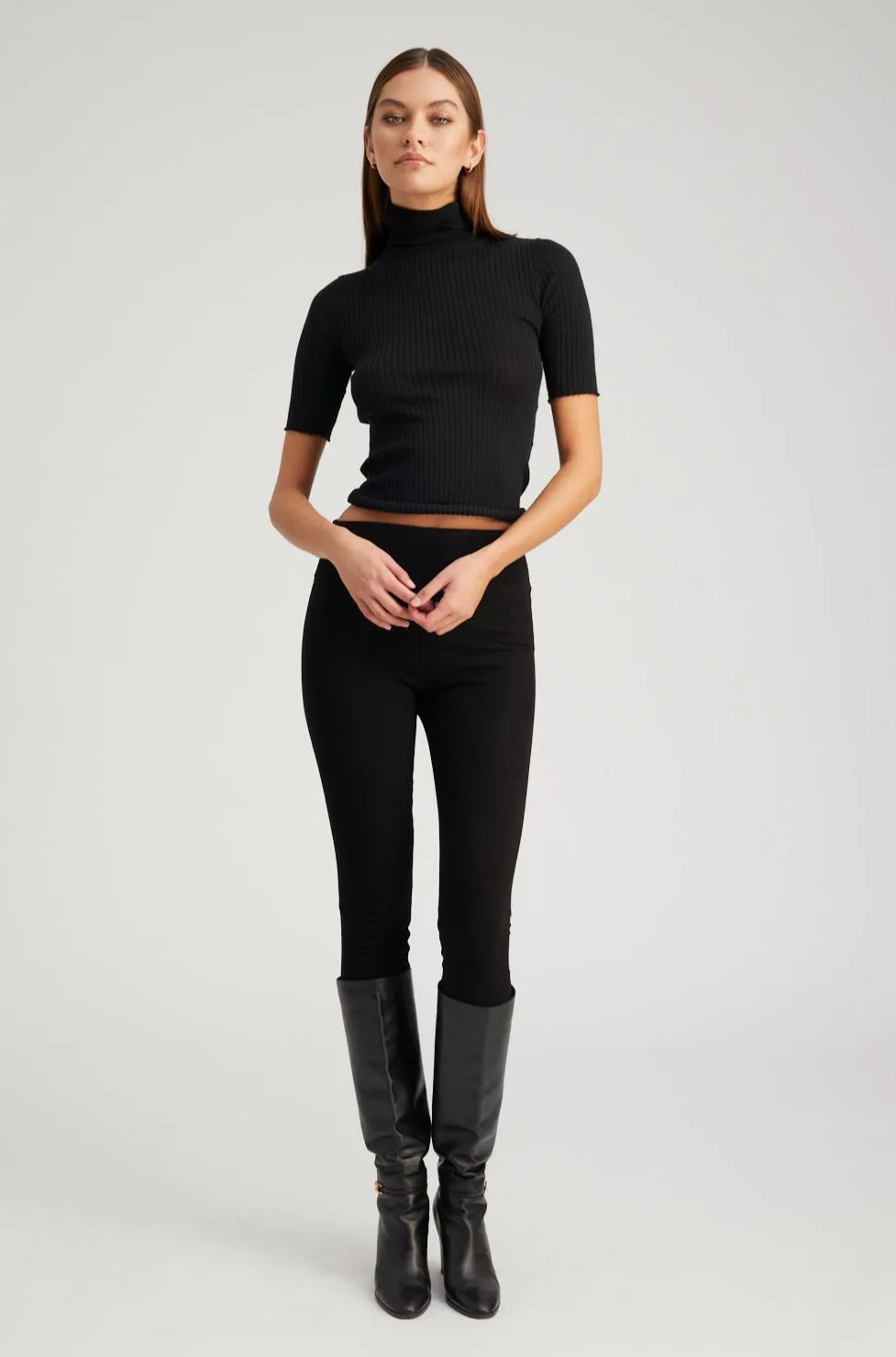 Black Suede Crop Leggings