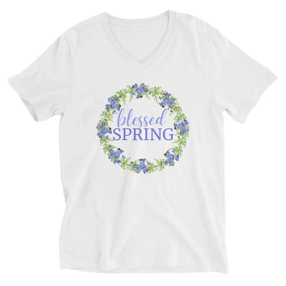 blessed SPRING Floral Wreath V-Neck T-Shirt