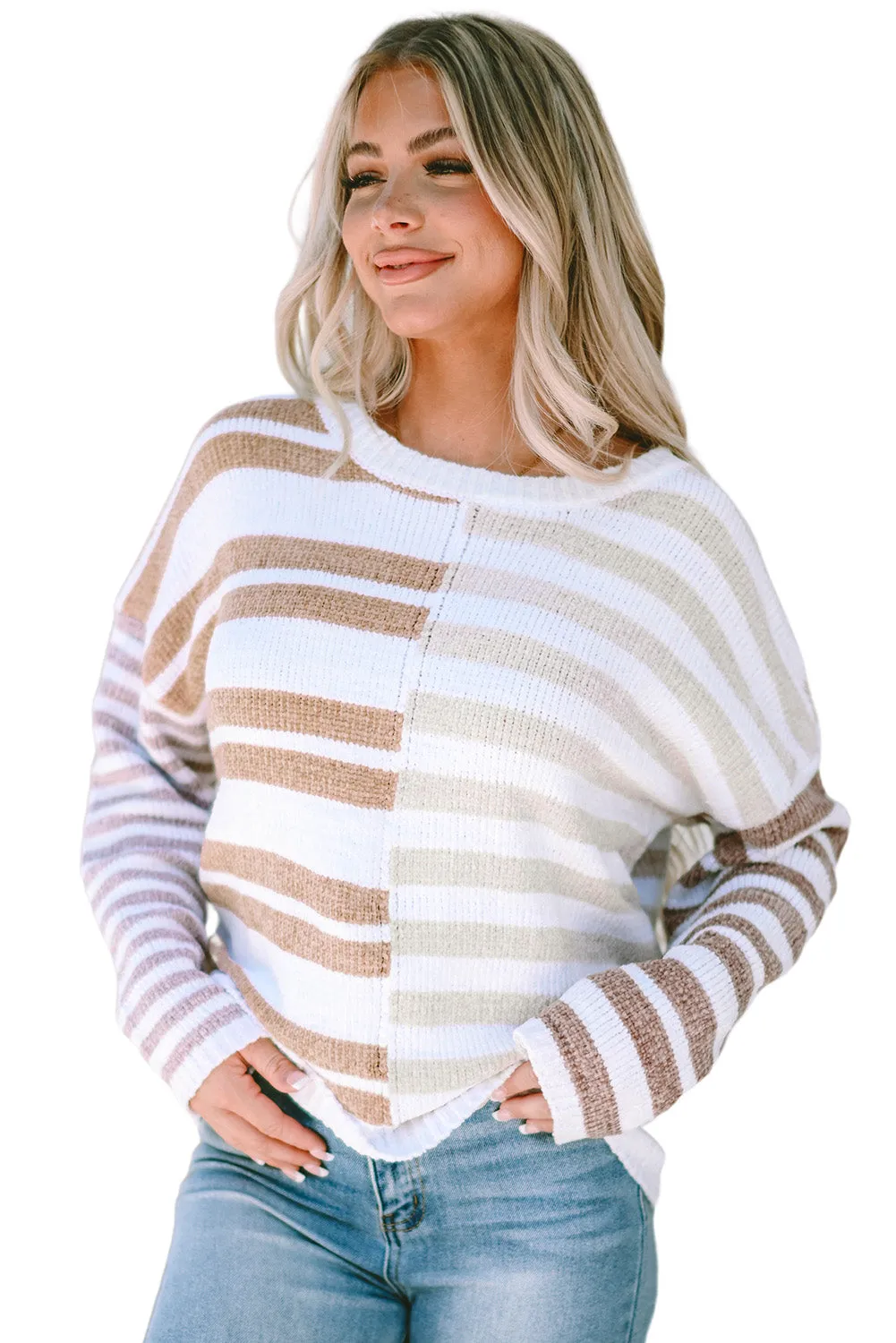 Blocked Drop Shoulder Stripe Slouchy Sweater