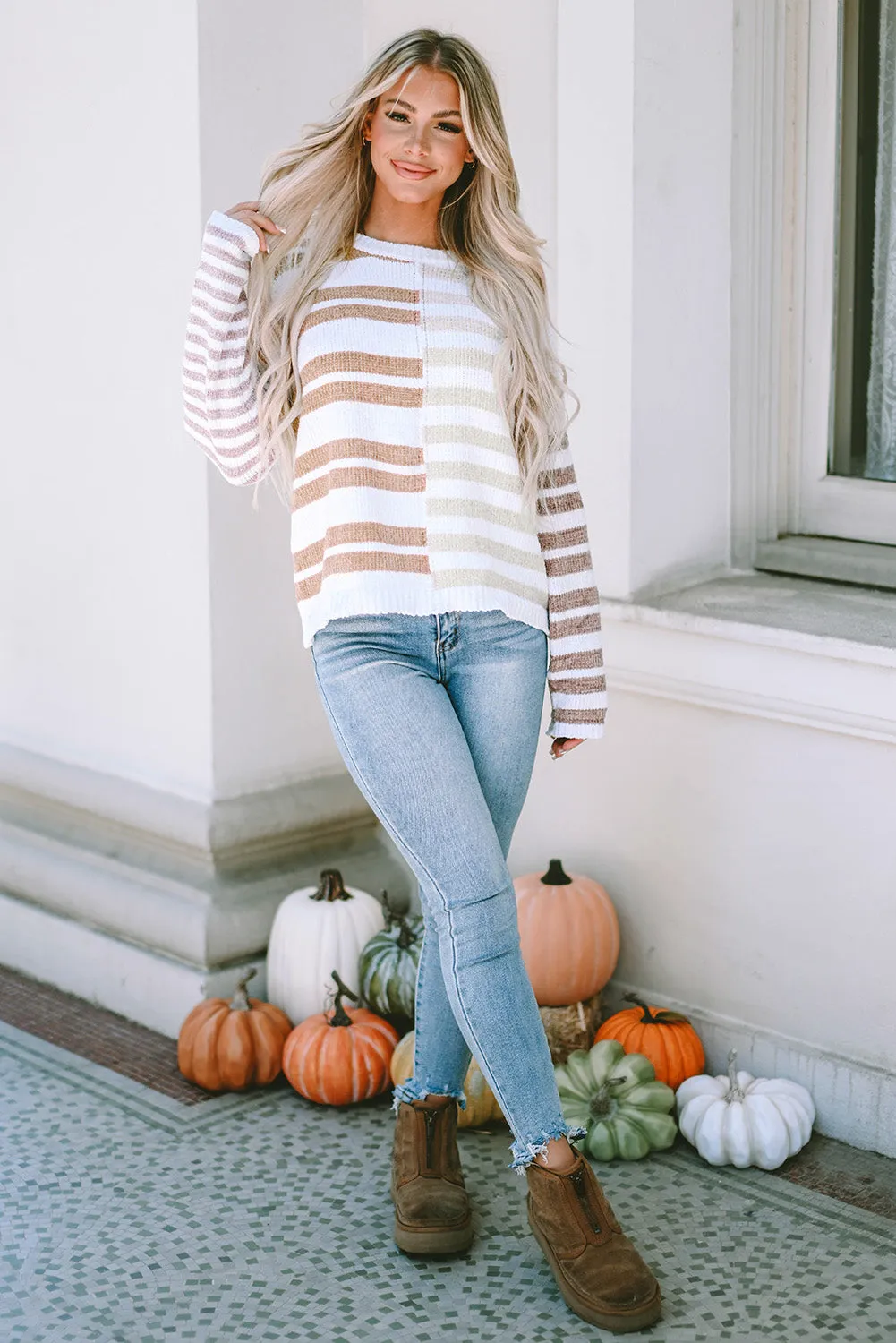 Blocked Drop Shoulder Stripe Slouchy Sweater