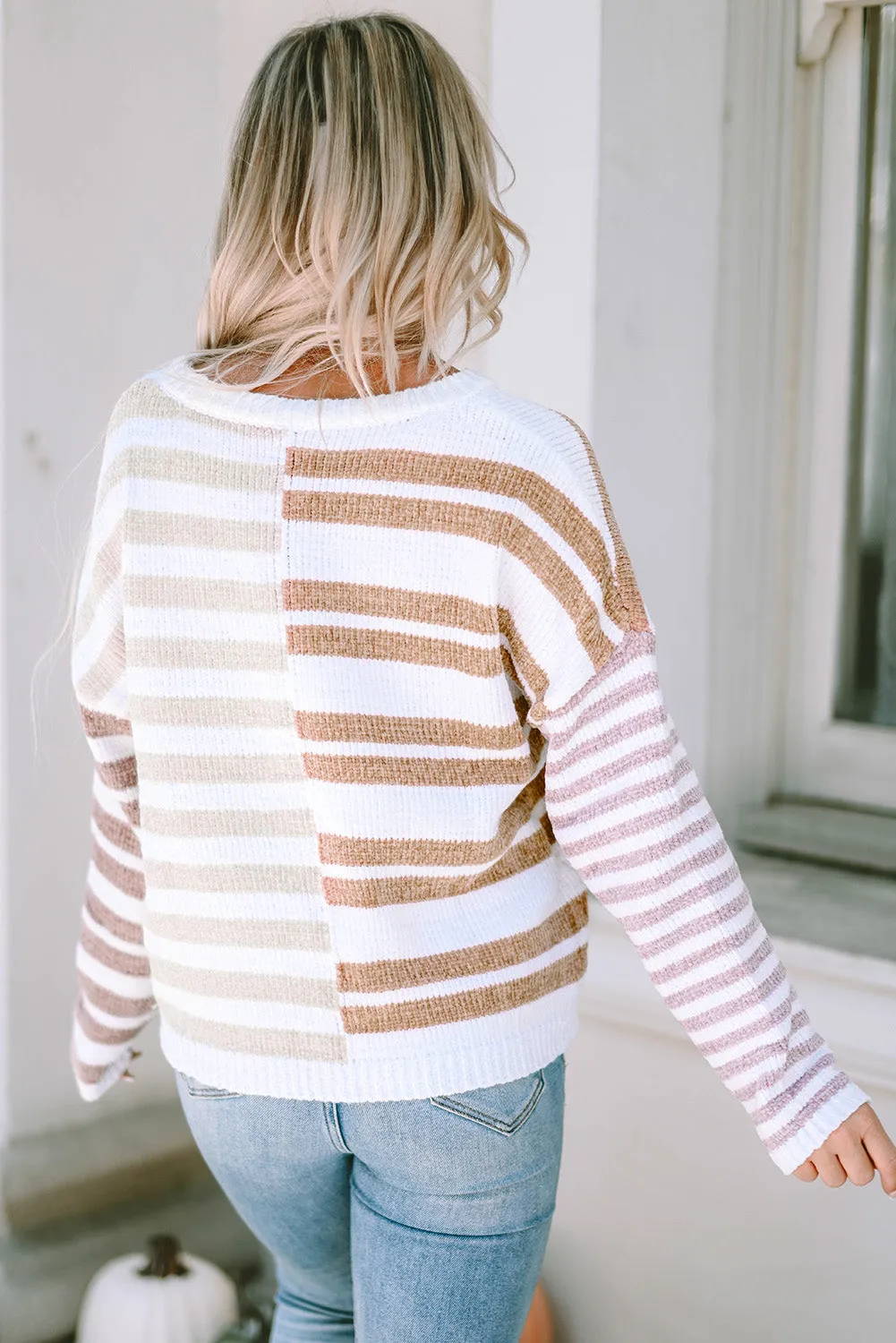 Blocked Drop Shoulder Stripe Slouchy Sweater