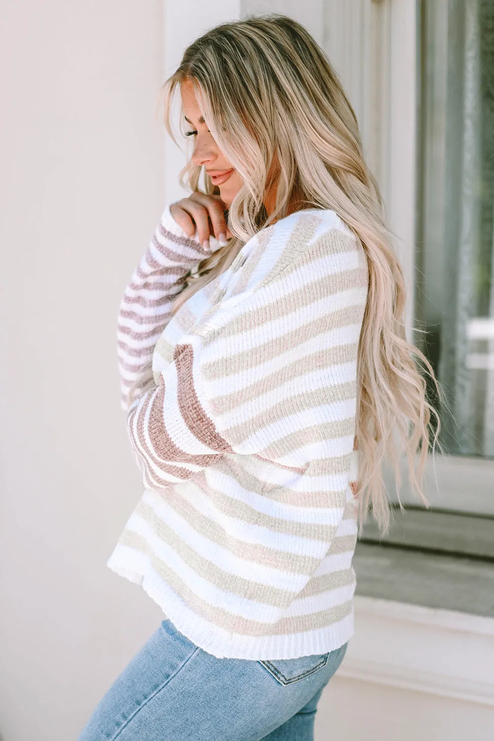 Blocked Drop Shoulder Stripe Slouchy Sweater