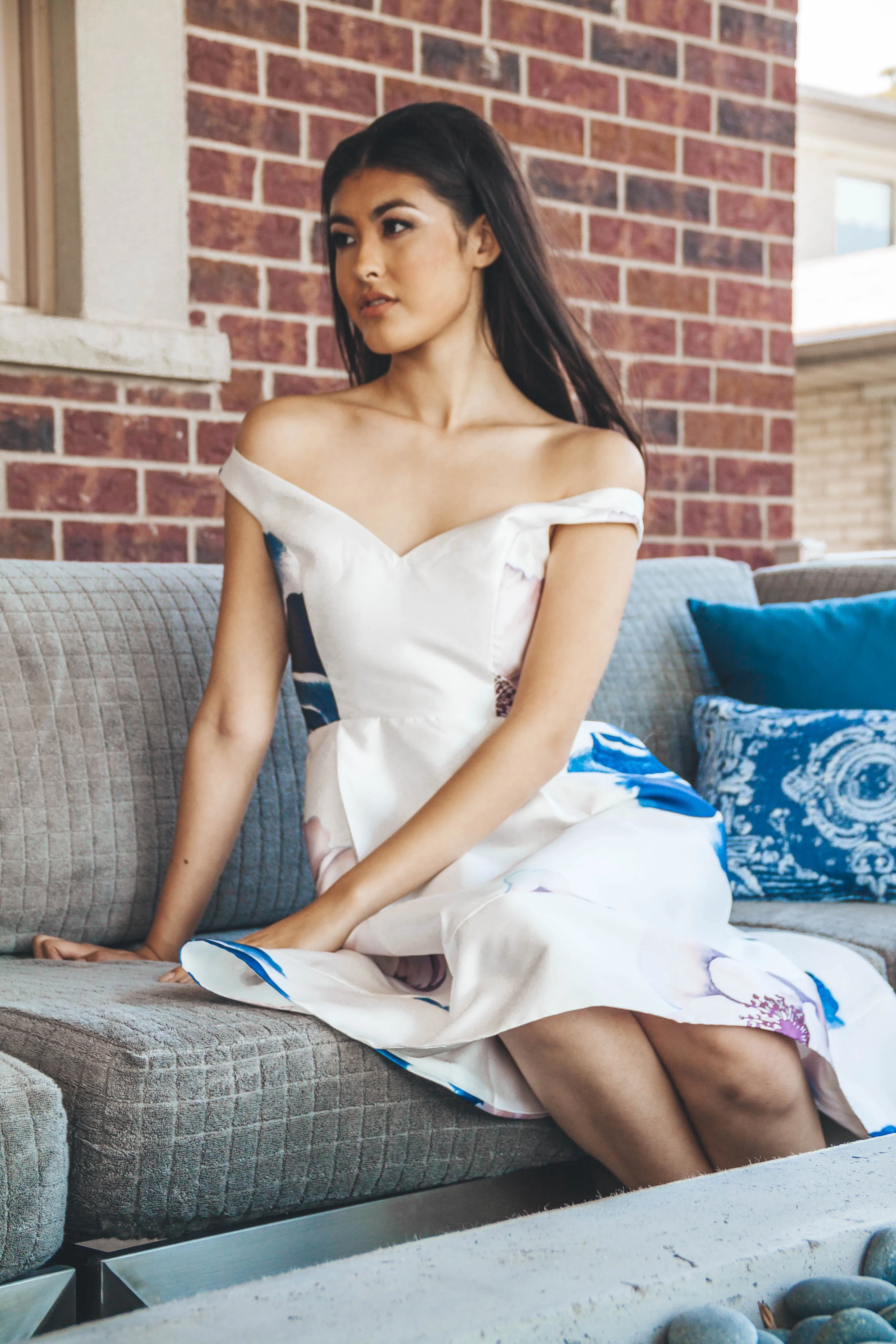 Blue and White Floral Dress