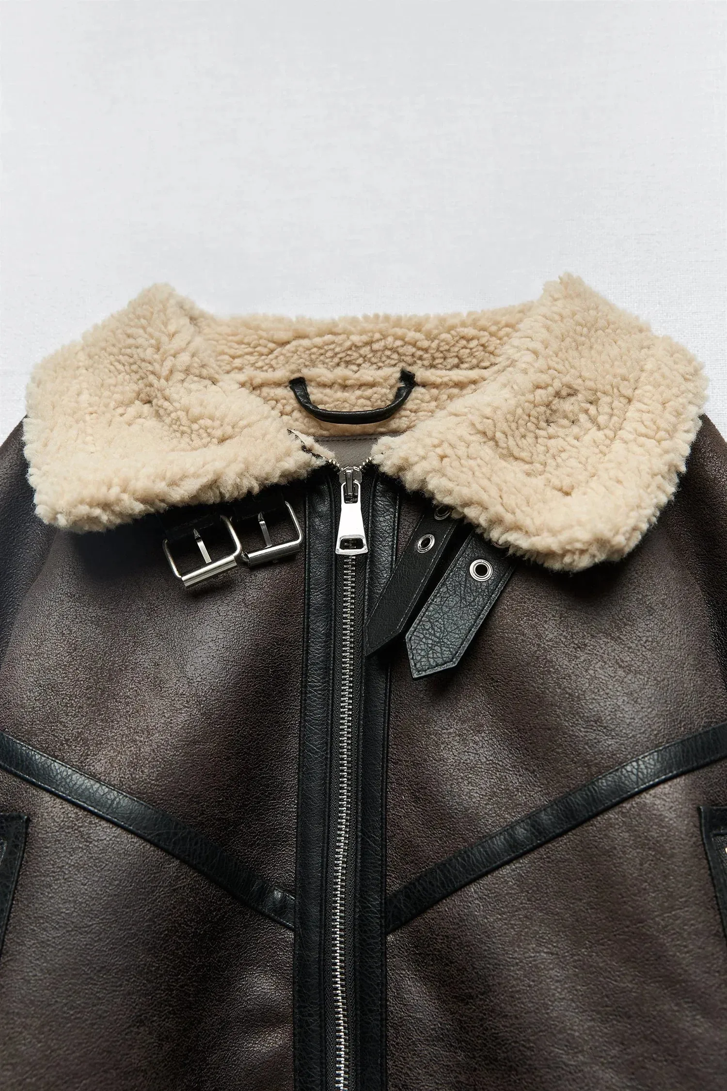 Brown Shearling Lining Aviator Leather Jacket