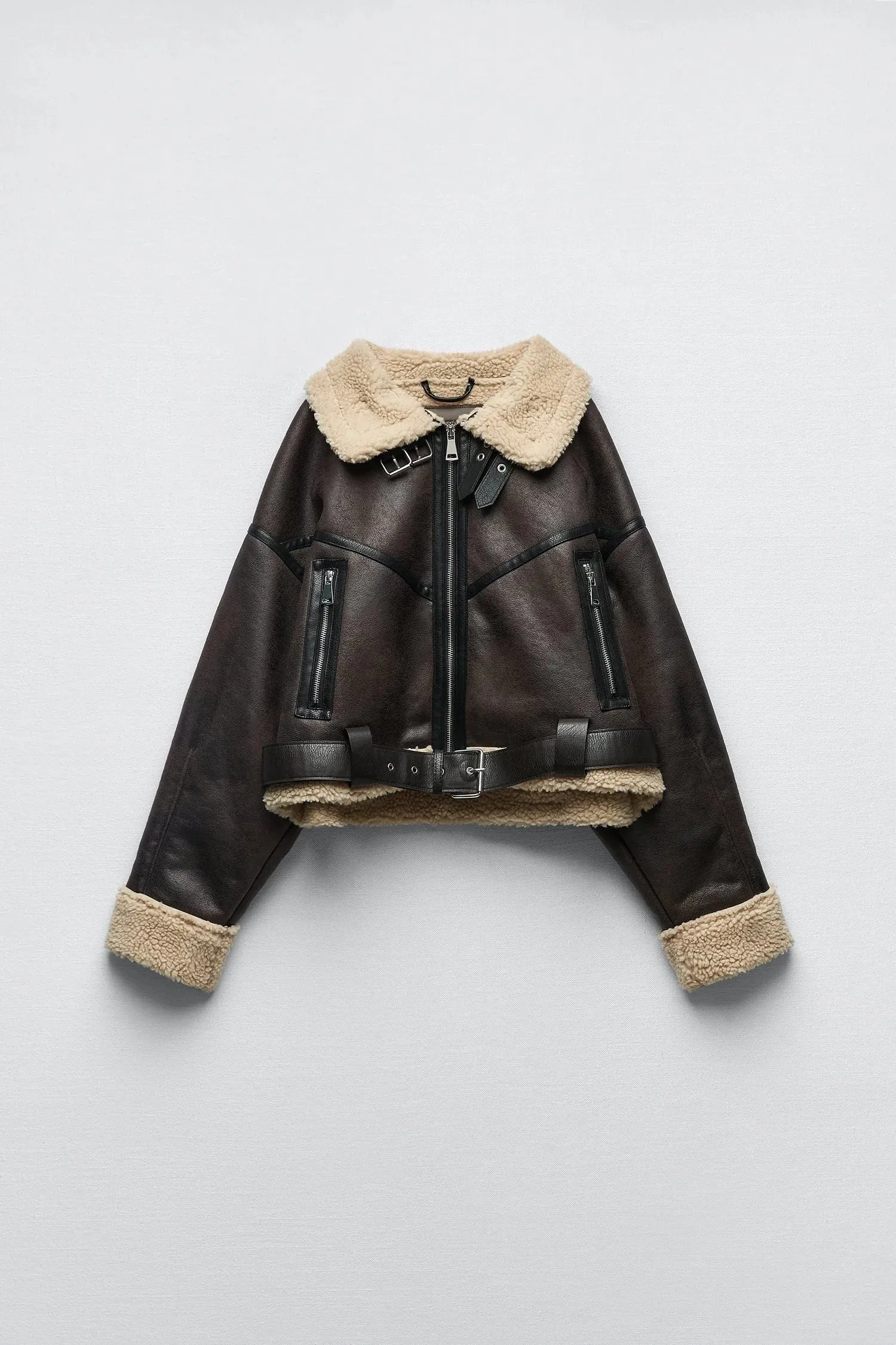 Brown Shearling Lining Aviator Leather Jacket