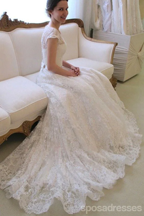 Cap Sleeve Lace A line Wedding Dresses, 2017 Long Custom Wedding Gowns, Affordable Bridal Dresses, 17095