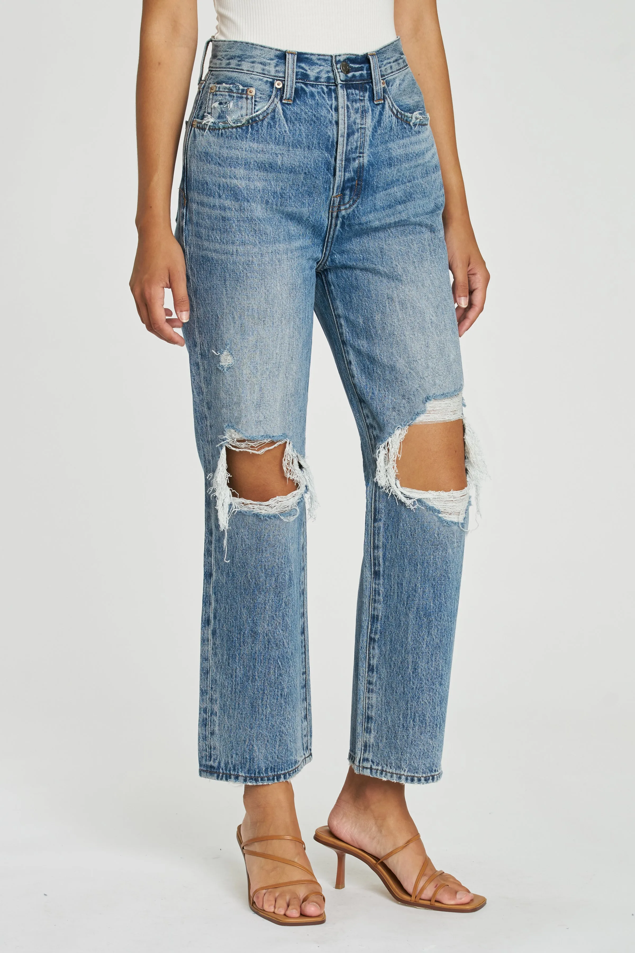 Cassie Super High Rise Straight Crop | Blossom Distressed