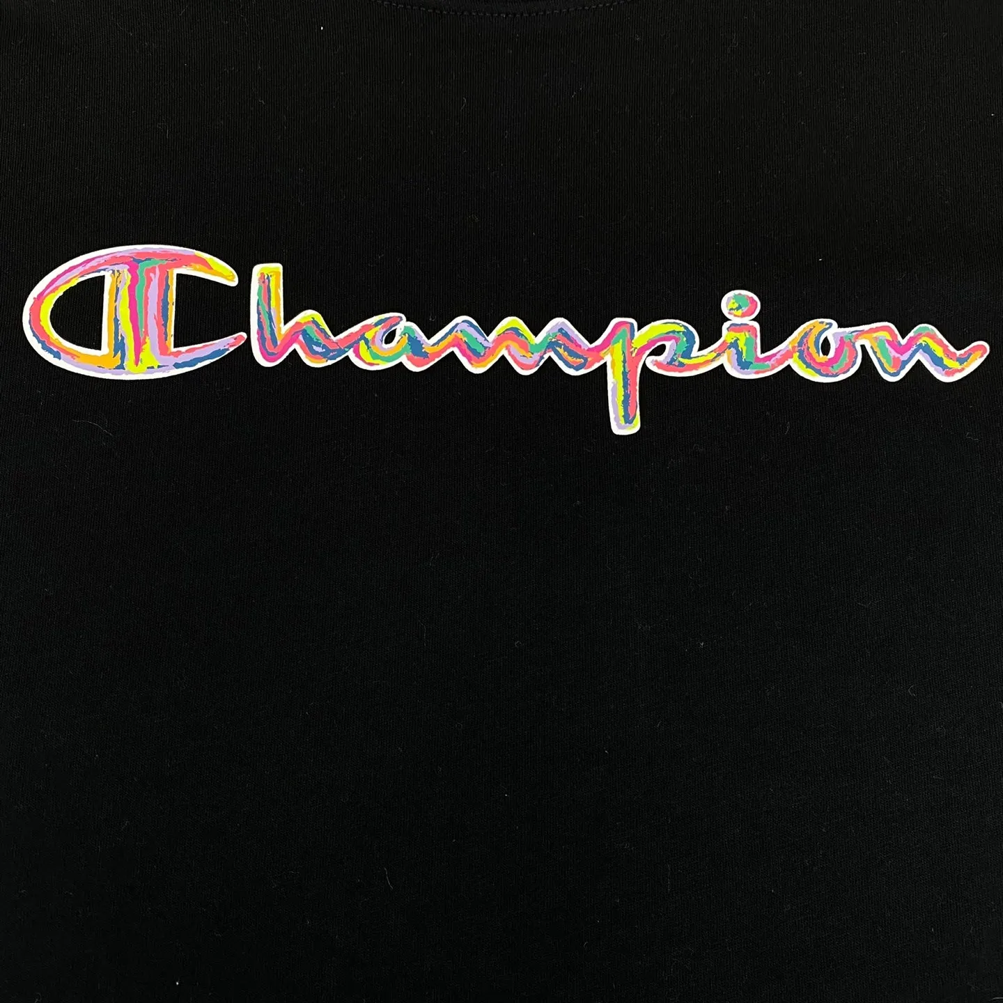 Champion Women's Classic Tee, Brush Stroke Script Logo - BLACK