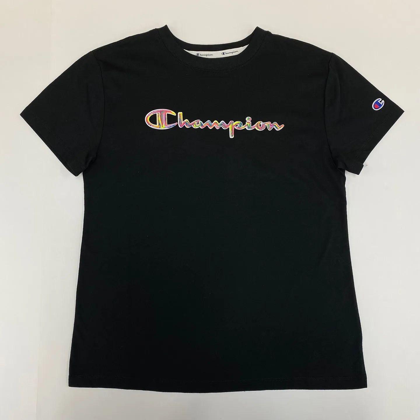 Champion Women's Classic Tee, Brush Stroke Script Logo - BLACK