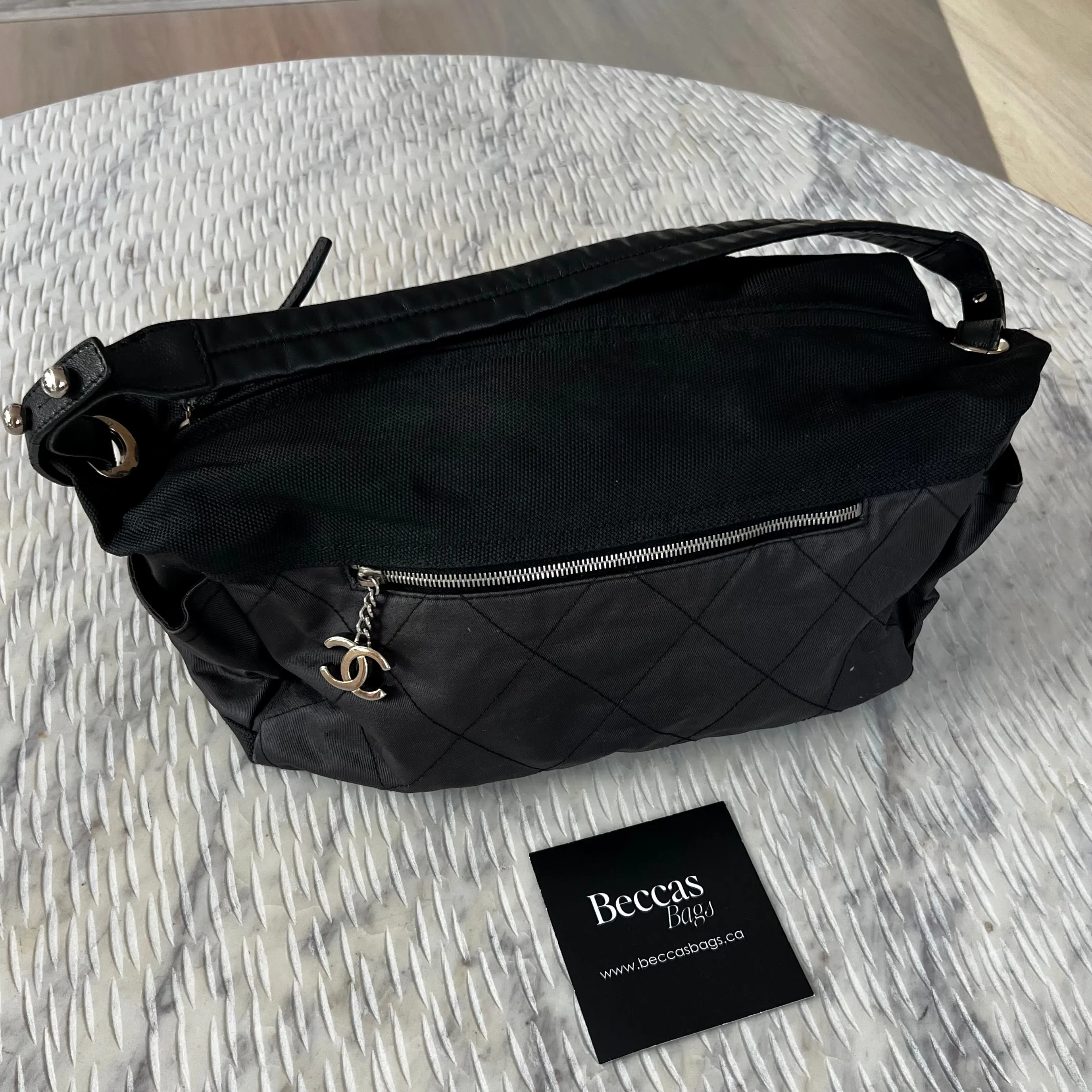 Chanel Black Coated Canvas Paris Biarritz Shoulder Bag