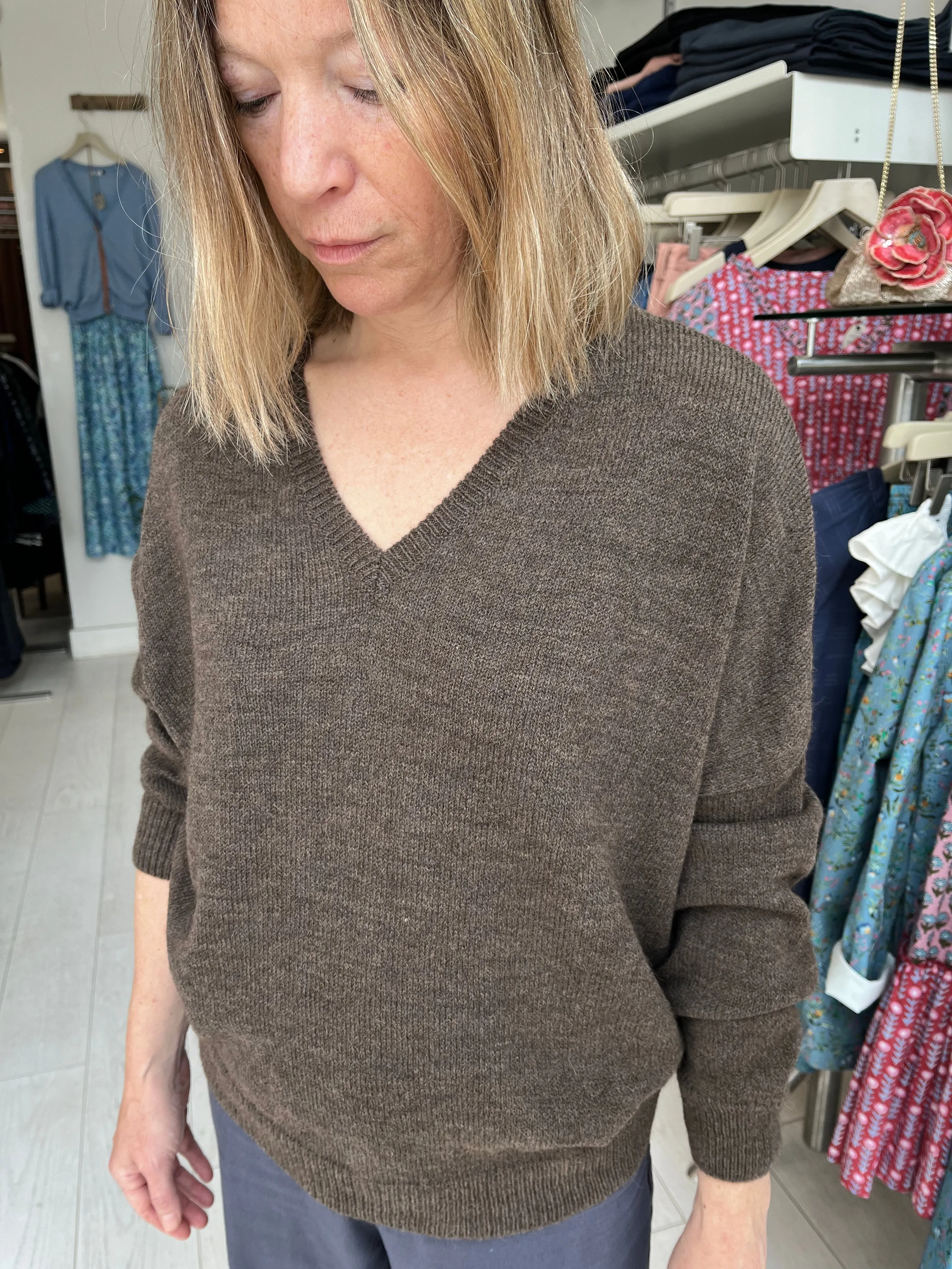 Cidre-Brown Knit Troncoso V-Neck Pullover