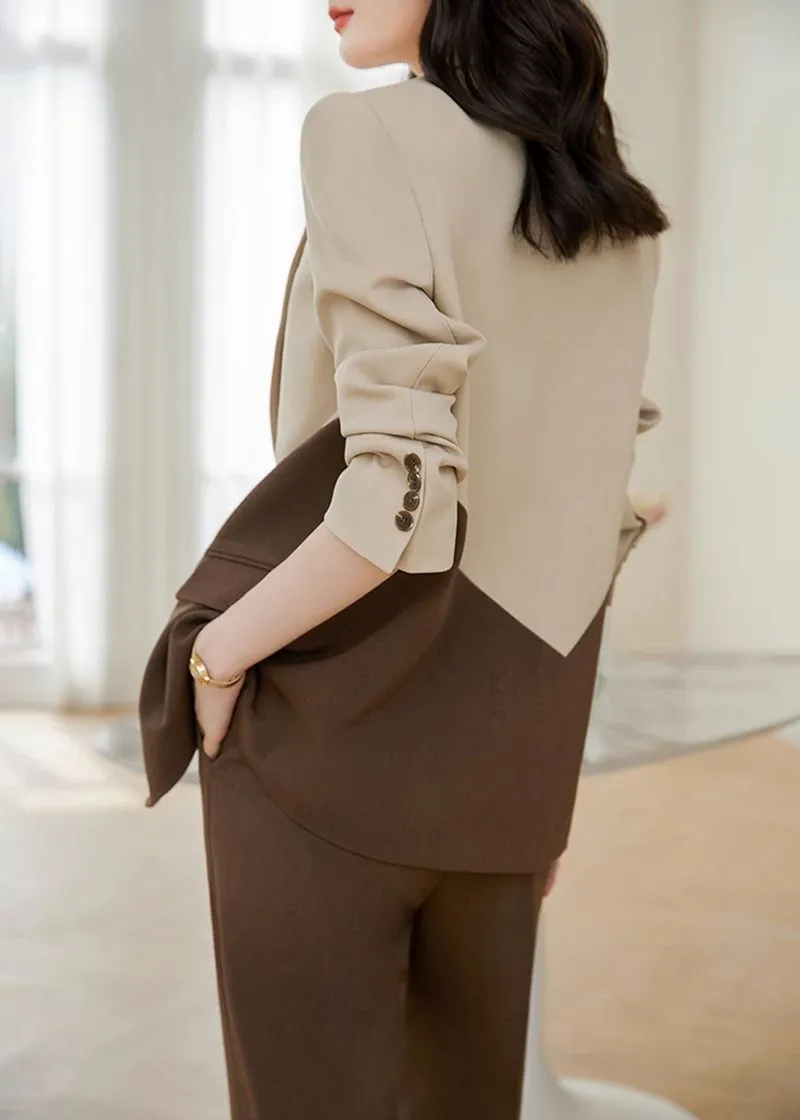 Color Match Double Breasted Blazer Wide Pants Suit Two-Piece Set