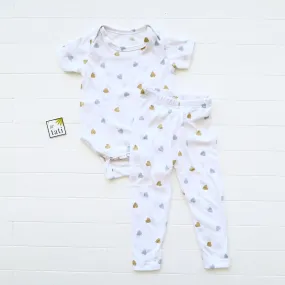 Cotton Stretch Onesie & Leggings Set - Gold Silver Hearts Print